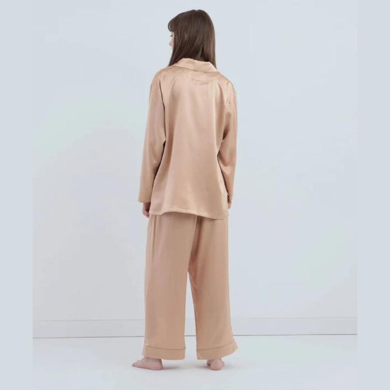 純蠶絲長袖長褲睡衣套裝_粉米色