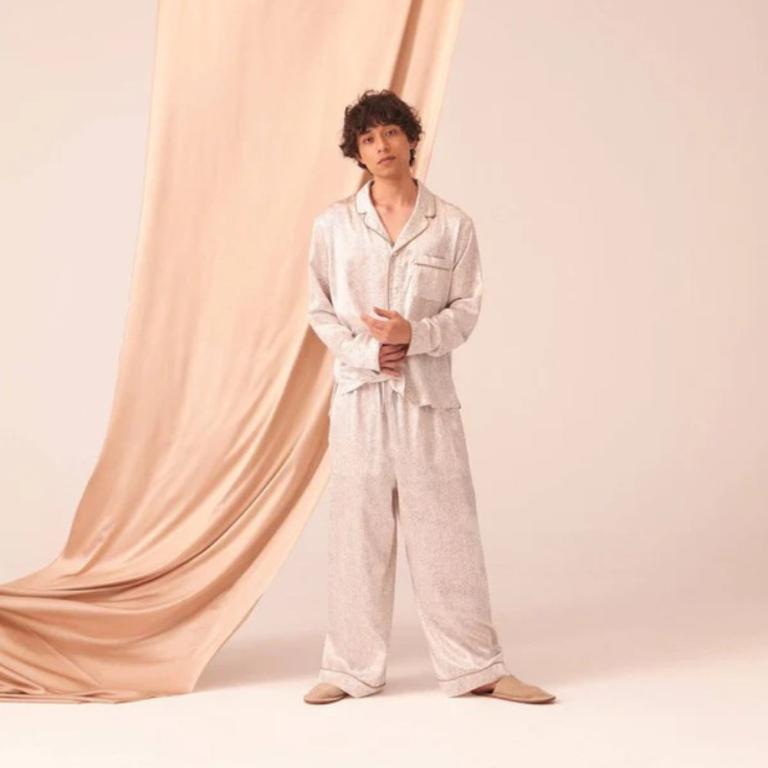 純蠶絲長袖長褲睡衣套裝_古典花飾