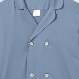 皇家有機純棉排釦 長袖長褲睡衣套裝_鈷藍色