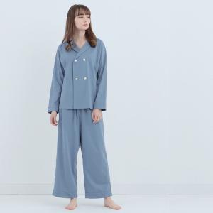 皇家有機純棉排釦 長袖長褲睡衣套裝_鈷藍色