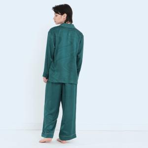 純蠶絲提花水紋長袖長褲睡衣套裝_水紋綠