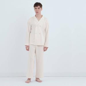 皇家有機純棉排釦 長袖長褲睡衣套裝_白色