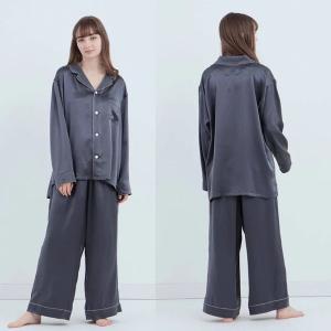 純蠶絲長袖長褲睡衣套裝_木碳灰
