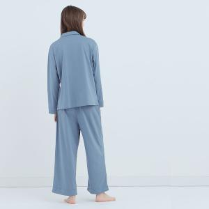 皇家有機純棉排釦 長袖長褲睡衣套裝_鈷藍色