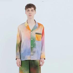 渡假風情款 水彩紋純蠶絲長袖長褲睡衣套裝_迷霧湖畔