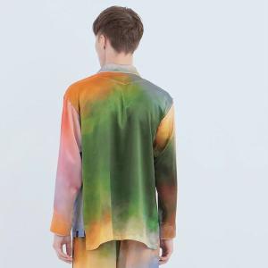 渡假風情款 水彩紋純蠶絲長袖長褲睡衣套裝_迷霧湖畔