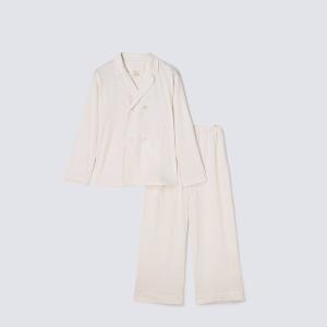 皇家有機純棉排釦 長袖長褲睡衣套裝_白色