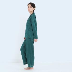 純蠶絲提花水紋長袖長褲睡衣套裝_水紋綠