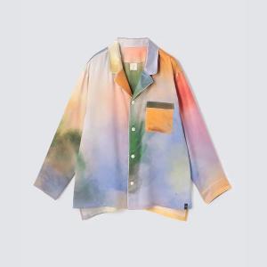 渡假風情款 水彩紋純蠶絲長袖長褲睡衣套裝_迷霧湖畔