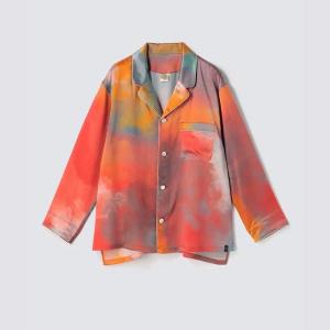 渡假風情款 水彩紋純蠶絲長袖長褲睡衣套裝_晚霞