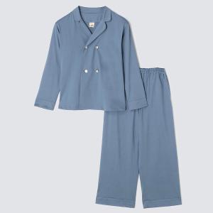 皇家有機純棉排釦 長袖長褲睡衣套裝_鈷藍色