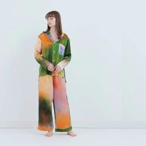 渡假風情款 水彩紋純蠶絲長袖長褲睡衣套裝_迷霧湖畔