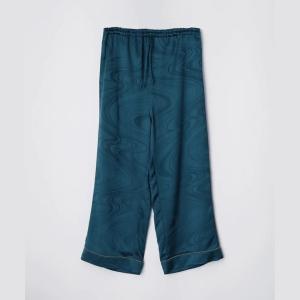 純蠶絲提花水紋長袖長褲睡衣套裝_水紋綠