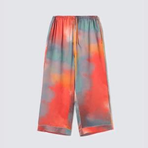 渡假風情款 水彩紋純蠶絲長袖長褲睡衣套裝_晚霞