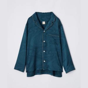 純蠶絲提花水紋長袖長褲睡衣套裝_水紋綠