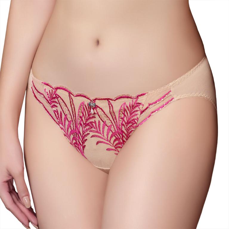 【思薇爾】晶燦珠戀系列M-XL涼感消臭蕾絲刺繡低腰三角女內褲(嫣桃膚)