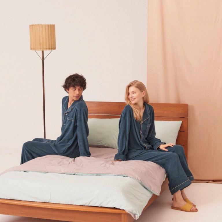 絨棉襯衫長袖睡衣_綠松色