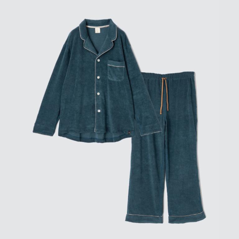 絨棉襯衫長袖睡衣_綠松色