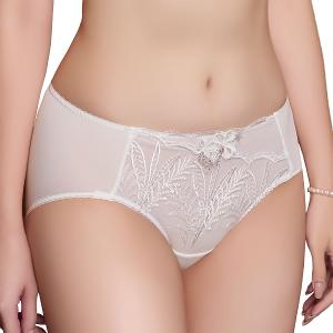 【思薇爾】晶燦珠戀系列M-XXL涼感消臭蕾絲刺繡中腰三角女內褲(奶酪白)