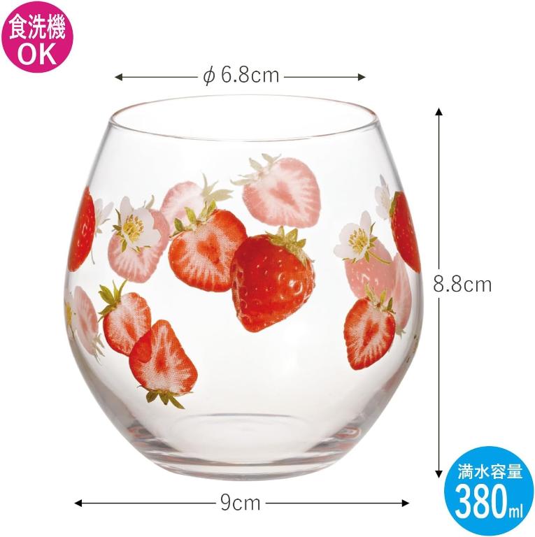 東洋佐佐木 蛋型玻璃冷飲杯380ml對杯組-草莓