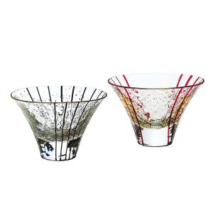 東洋佐佐木 日本八千代窯 江戶硝子 手工色線金箔冷酒杯 木盒組-花月見