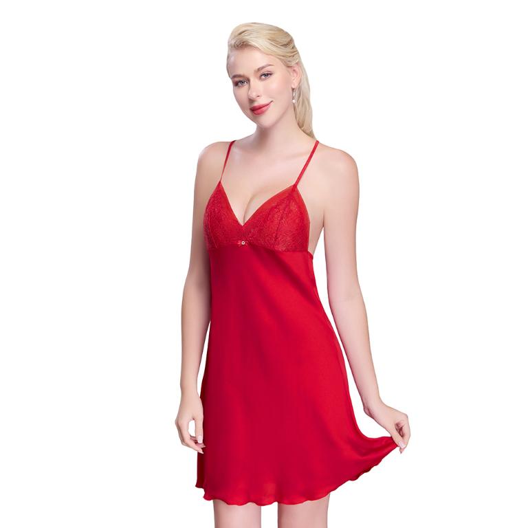 【思薇爾】撩波香雪蘭系列連身蕾絲性感睡衣(酡紅色)