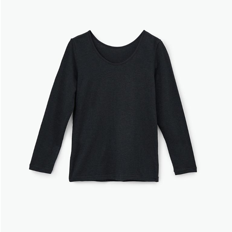 嬪婷-蘭姿-熱牛奶纖維 M-LL圓領長袖(經典黑)