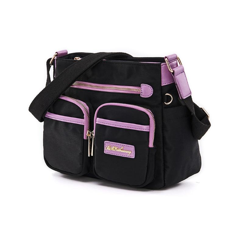 B.S.D.S冰山袋鼠 - BLACK魅惑 - 典雅拼接多口袋斜背包 - 芋紫黑【U089-KU】