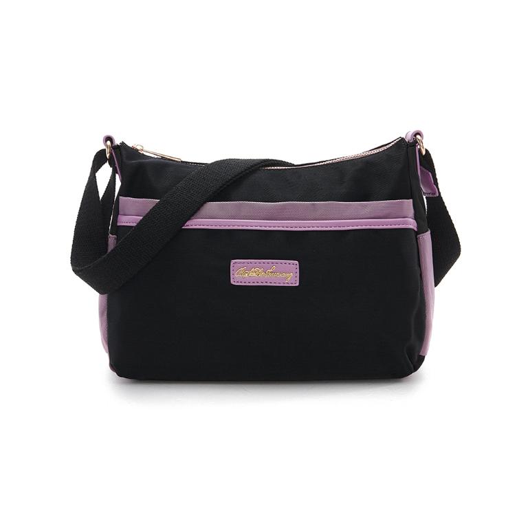 B.S.D.S冰山袋鼠 - BLACK魅惑 - 典雅拼接休閒輕量斜背包 - 芋紫黑【U5503-KU】