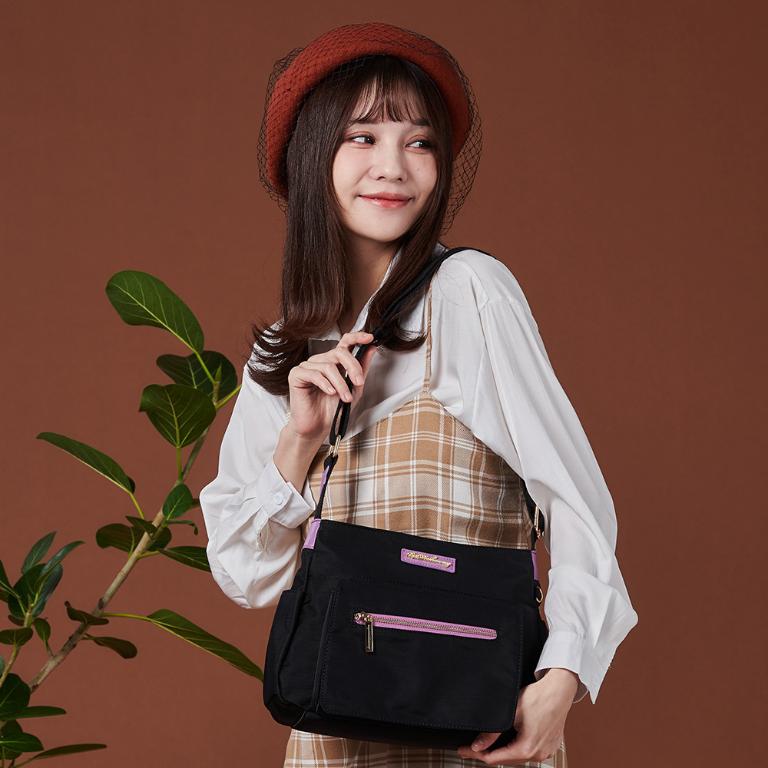 B.S.D.S冰山袋鼠 - BLACK魅惑 - 典雅拼接多層收納斜背包 - 芋紫黑【U20061-KU】