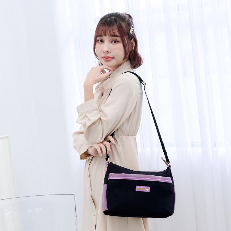 B.S.D.S冰山袋鼠 - BLACK魅惑 - 典雅拼接休閒輕量斜背包 - 芋紫黑【U5503-KU】