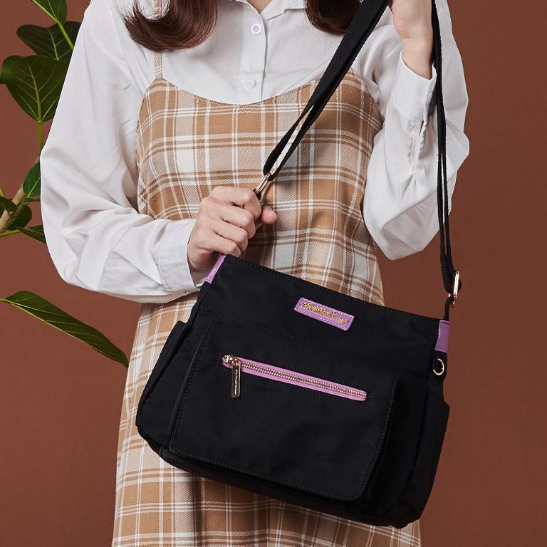 B.S.D.S冰山袋鼠 - BLACK魅惑 - 典雅拼接多層收納斜背包 - 芋紫黑【U20061-KU】