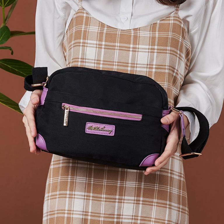 B.S.D.S冰山袋鼠 - BLACK魅惑 - 典雅拼接圓角造型斜背包 - 芋紫黑【U070-KU】