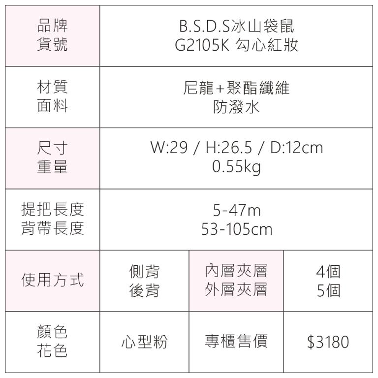 B.S.D.S冰山袋鼠 - 勾心紅妝 - 甜美刺繡多層三用後背包 - 心型粉【G2105K】