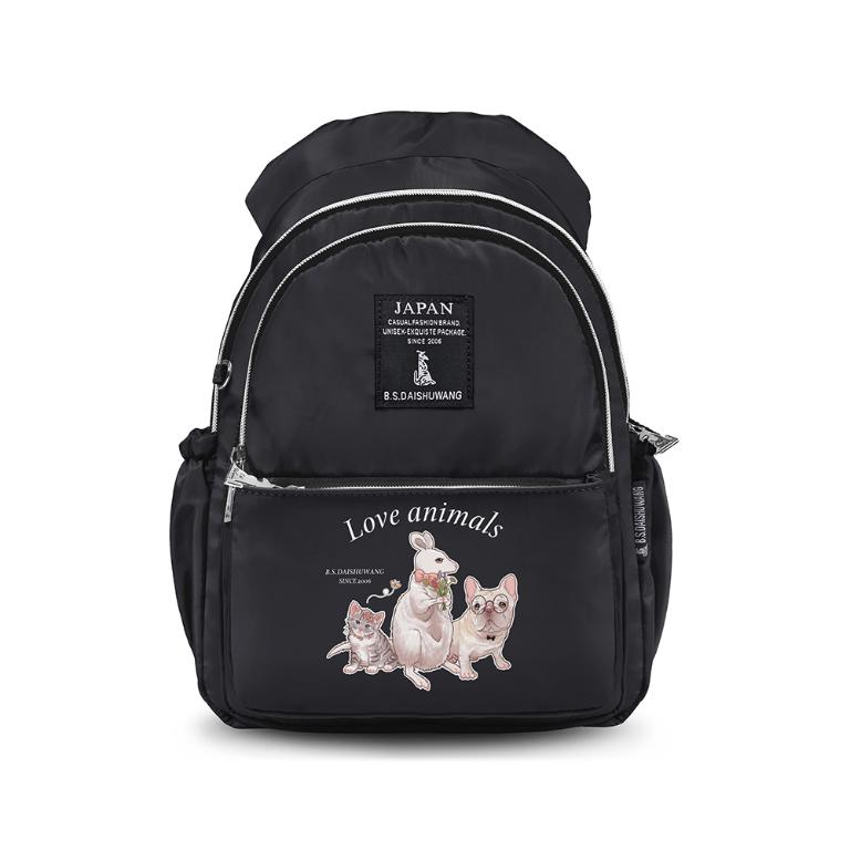 B.S.D.S冰山袋鼠 - 動物派對 - 學院風後背包 - 霧黑色【Z0019-3K】