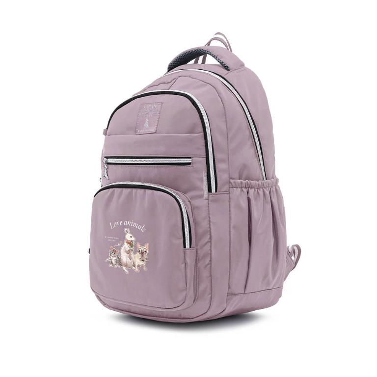 B.S.D.S冰山袋鼠 - 動物派對 - 輕旅多層大容量附插袋後背包 - 粉紫色【Z1810-3P】