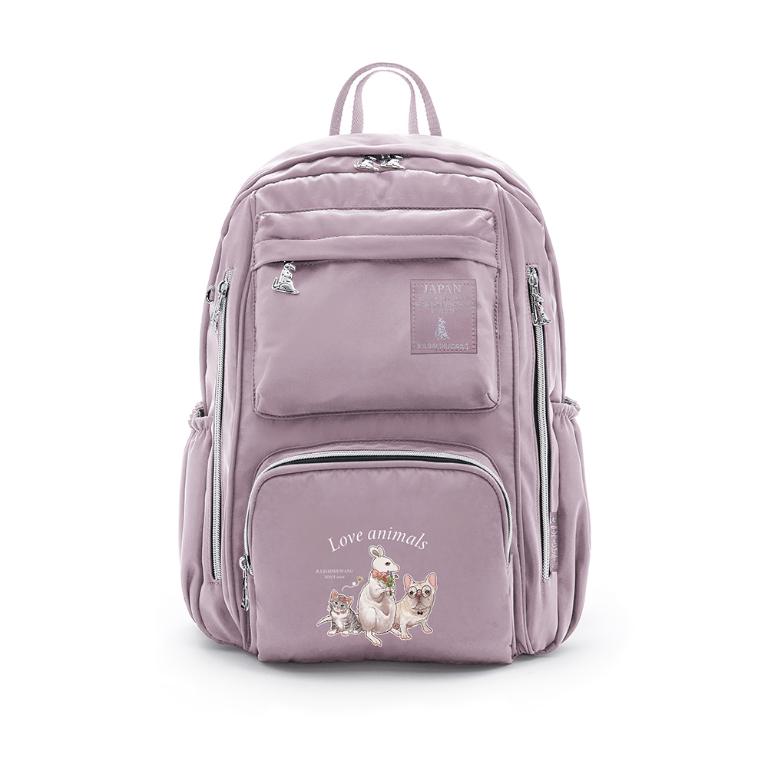 B.S.D.S冰山袋鼠 - 動物派對 - 輕旅大容量附插袋後背包 - 粉紫色【Z060-3P】