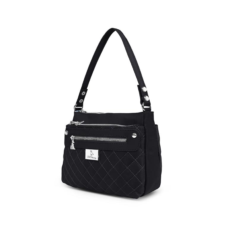 B.S.D.S冰山袋鼠 - 漫遊城市 - 小菱格實搭斜肩包 - 沉穩黑【Z8022-AK】