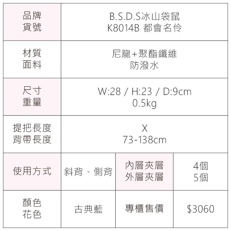 B.S.D.S冰山袋鼠 - 都會名伶 - 英倫風多層百搭斜背包 - 古典藍【K8014B】