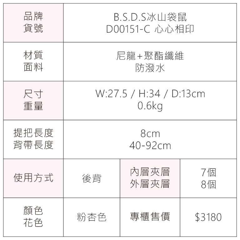 B.S.D.S冰山袋鼠 - 心心相印 - 溫柔多口袋附插袋後背包 - 粉杏色【D00151-C】