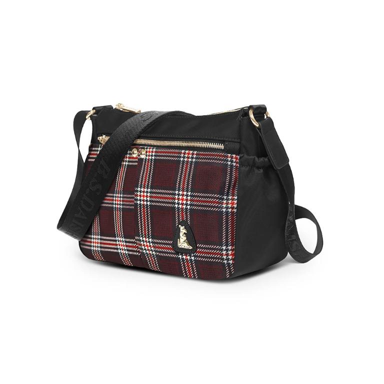 B.S.D.S冰山袋鼠 - 都會名伶 - 英倫風多層收納斜背包 - 紅格黑【K095KR】