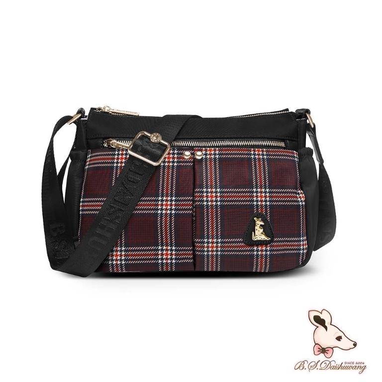 B.S.D.S冰山袋鼠 - 都會名伶 - 英倫風多層收納斜背包 - 紅格黑【K095KR】