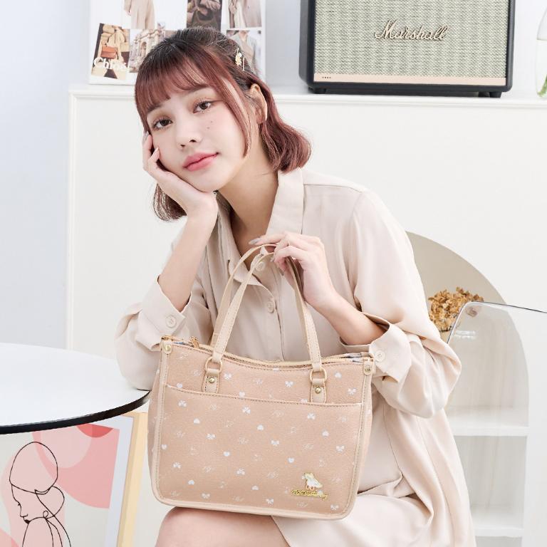B.S.D.S冰山袋鼠 - 布朗小姐 - 甜美實搭方型托特包 - 粉杏色【6156-C】