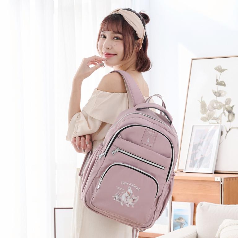B.S.D.S冰山袋鼠 - 動物派對 - 輕旅多層大容量附插袋後背包 - 粉紫色【Z1810-3P】