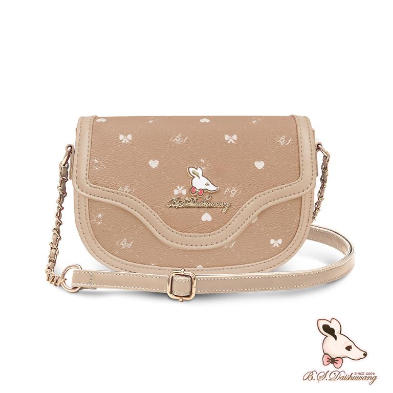 B.S.D.S冰山袋鼠 - 布朗小姐 - 甜美金鍊斜背馬鞍包 - 粉杏色【6155-C】