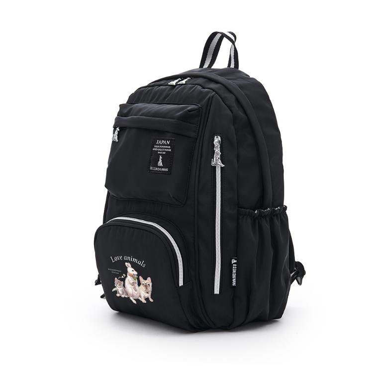 B.S.D.S冰山袋鼠 - 動物派對 - 輕旅大容量附插袋後背包 - 霧黑色【Z060-3K】