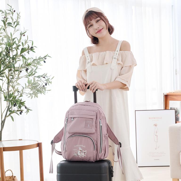 B.S.D.S冰山袋鼠 - 動物派對 - 輕旅大容量附插袋後背包 - 粉紫色【Z060-3P】