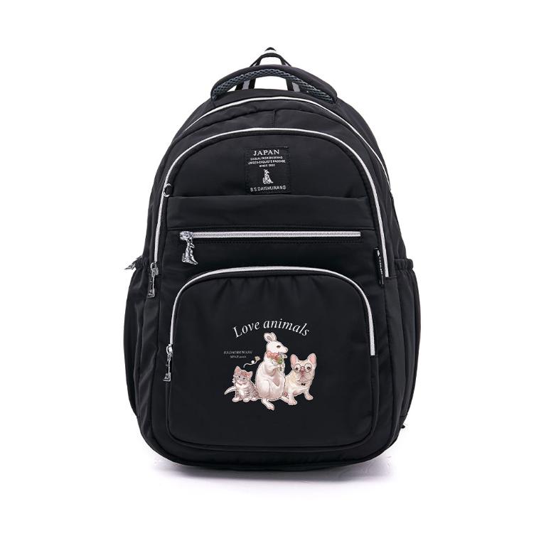 B.S.D.S冰山袋鼠 - 動物派對 - 輕旅多層大容量附插袋後背包 - 霧黑色【Z1810-3K】