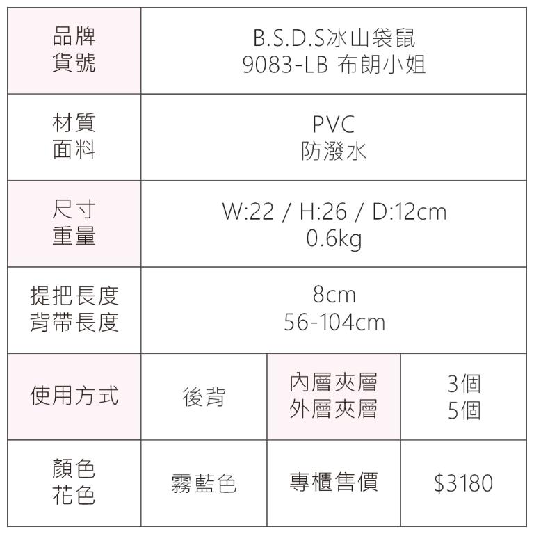 B.S.D.S冰山袋鼠 - 布朗小姐 - 甜美實搭迷你後背包 - 霧藍色【9083-LB】