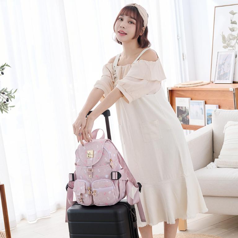 B.S.D.S冰山袋鼠 - 心心相印 - 溫柔多口袋附插袋後背包 - 粉杏色【D00151-C】